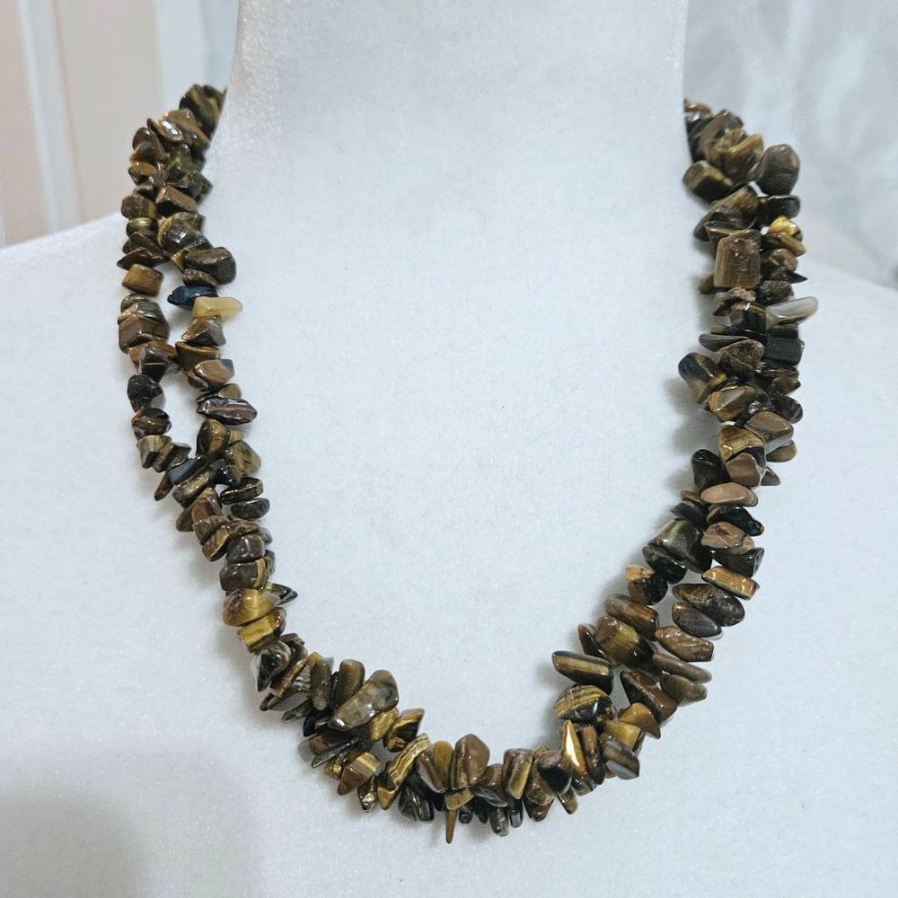 Vintage Tiger Eye Chip Stone Long Necklace